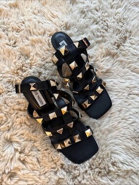 Steve Madden Black Pyramid-Stud Gladiator Heels